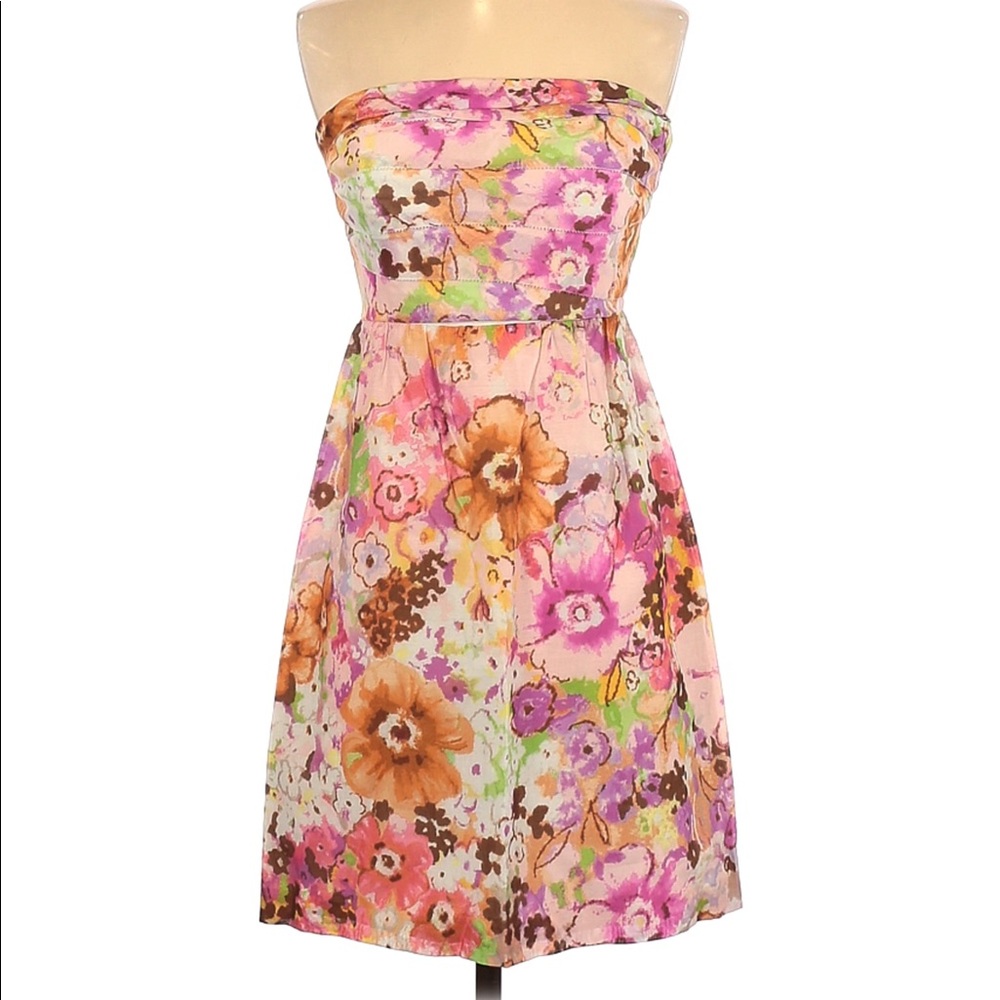 J Crew watercolor Floral Strapless Dress Size 4